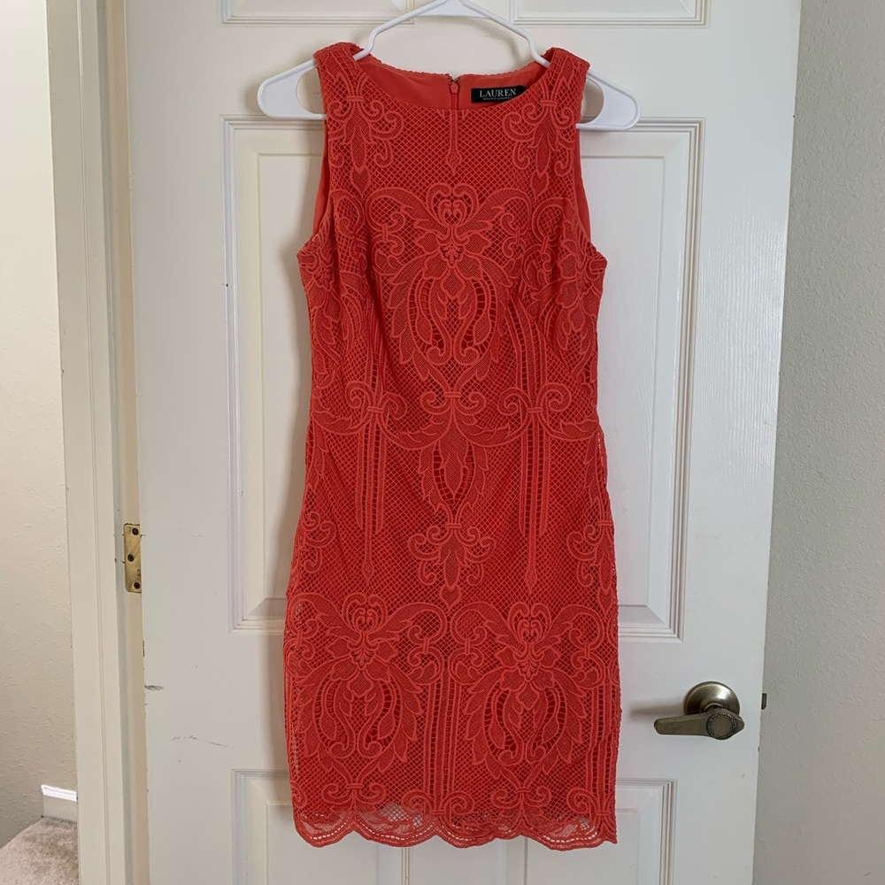 Coral Lauren Ralph Lauren Lace Dress